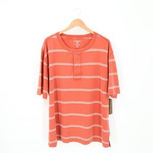 NWT Ruff Hewn Well-Worn Rust Orange Striped Henley Short Sleeve Shirt XXL